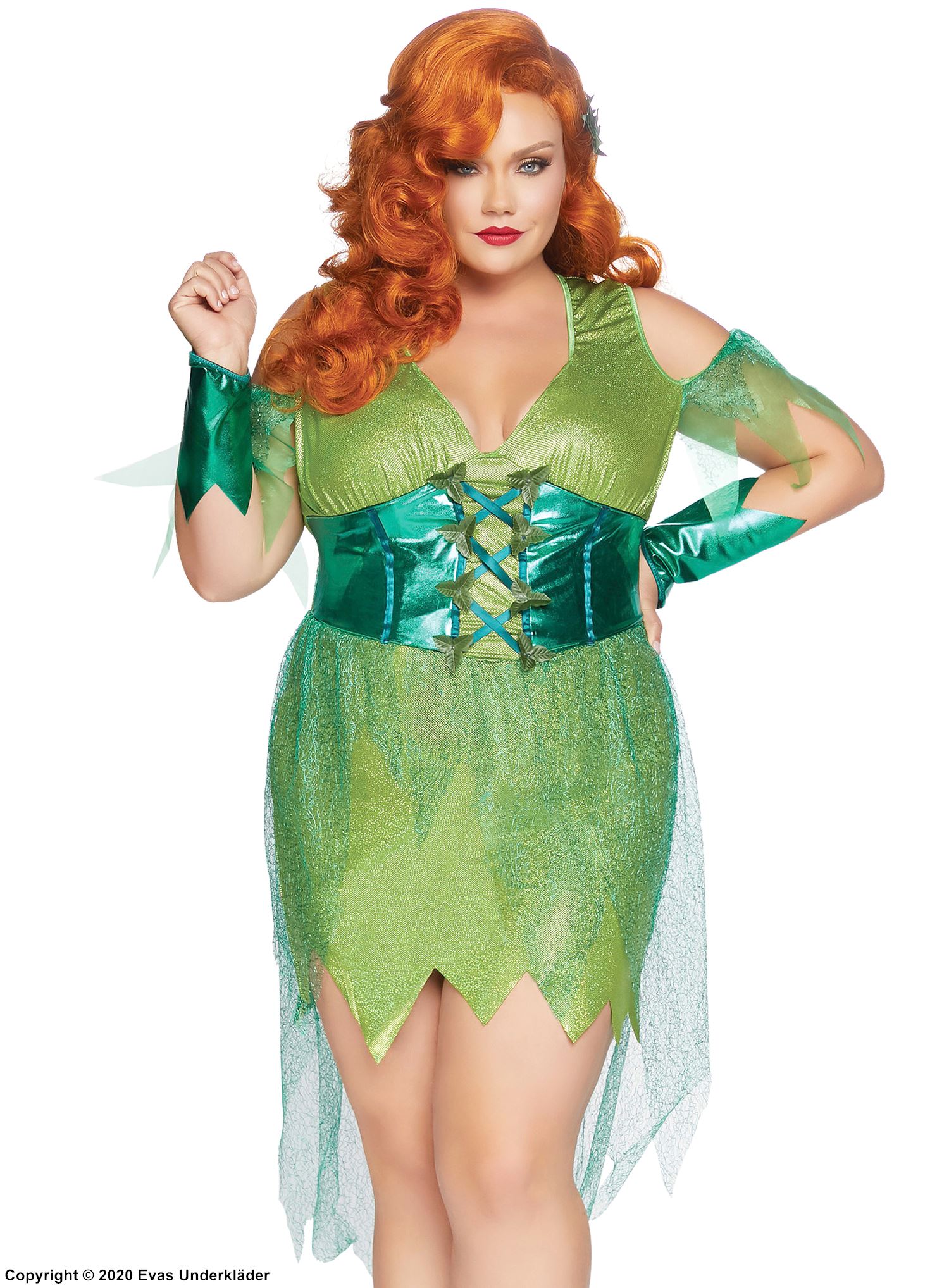 Poison Ivy, costume dress, cold shoulder, tatters, XL to 4XL